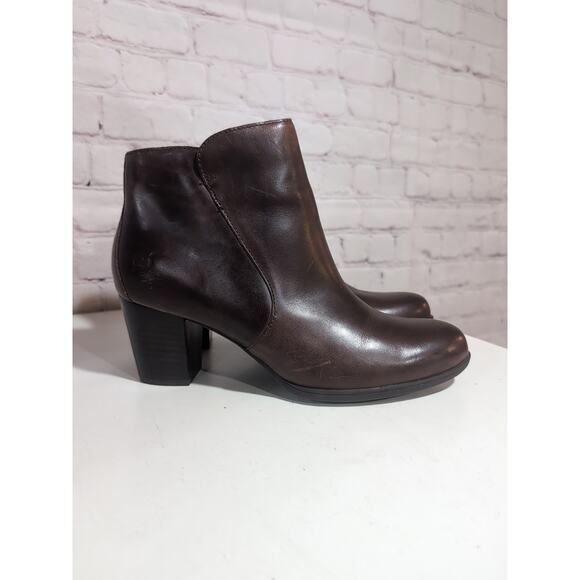 Born Alter Cognac Brown Leather Ankle Boot Women's Size 9.5 Side Zip EUC - Picture 2 of 14
